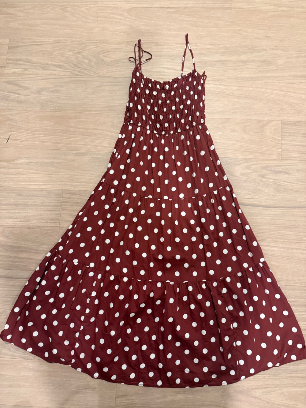 GAP Maroon Polka Dot Tiered Maxi Dress